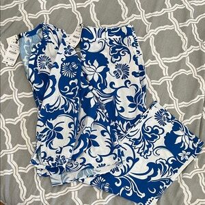 NWT ZARA Linen cotton matching set blue and white set sz XL